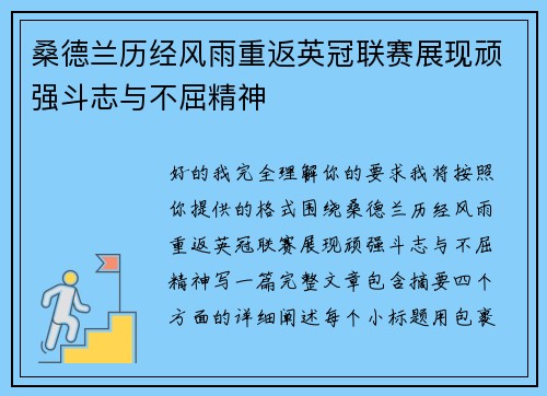 桑德兰历经风雨重返英冠联赛展现顽强斗志与不屈精神 桑德兰历经风雨重返英冠联赛展现顽强斗志与不屈精神